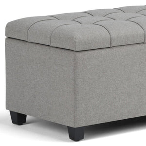 HomeRoots 33" Stylish Gray Upholstered Storage Ottoman with Espresso Legs – Versatile Seating & Hidden Storage 640217