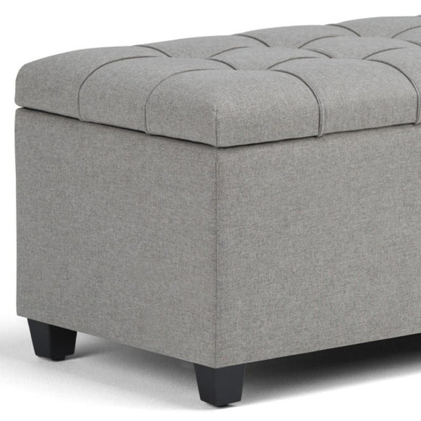 HomeRoots 33" Stylish Gray Upholstered Storage Ottoman with Espresso Legs – Versatile Seating & Hidden Storage 640217