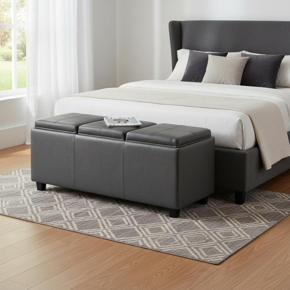 HomeRoots 42" Stylish Dark Brown and Gray Upholstery Storage Ottoman - Versatile Footrest and Hidden Storage Solution 640218