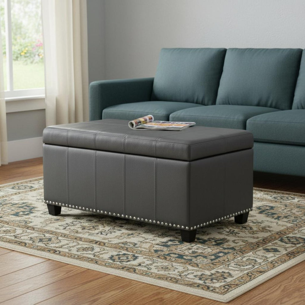 HomeRoots 33" Stylish Espresso and Gray Upholstery Storage Ottoman - Multi-Functional Seating with Hidden Space 640220