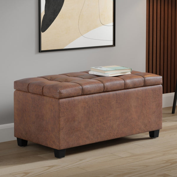 HomeRoots 33" Elegant Espresso and Brown Upholstered Storage Ottoman – Stylish Seating, Hidden Storage & Versatile Design 640222