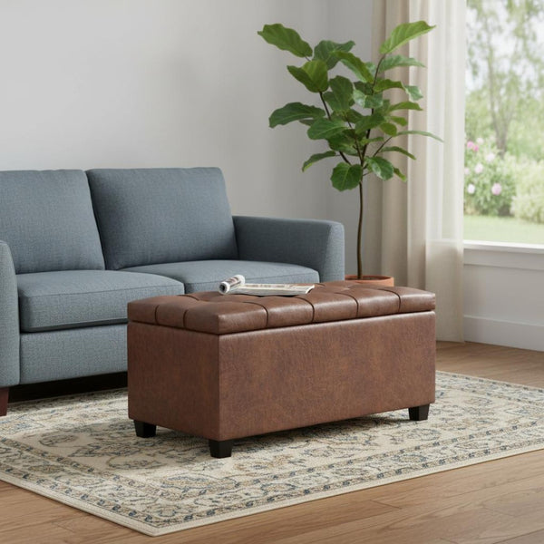 HomeRoots 33" Elegant Espresso and Brown Upholstered Storage Ottoman – Stylish Seating, Hidden Storage & Versatile Design 640222