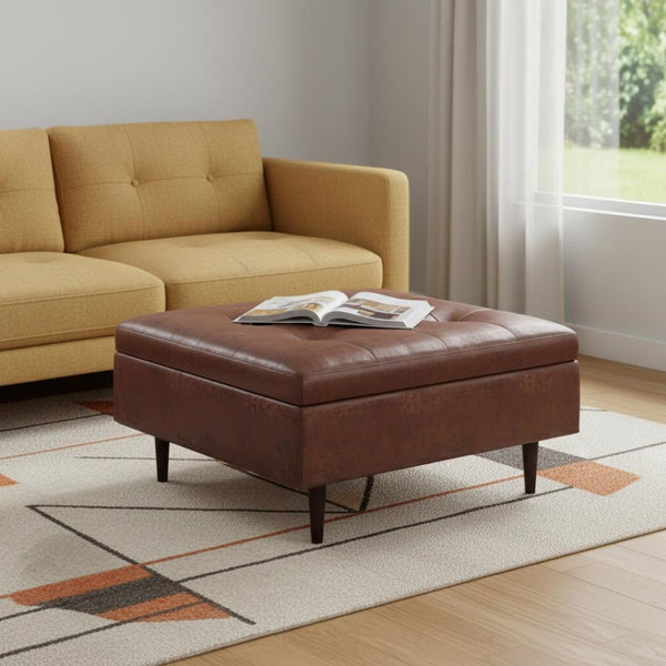 HomeRoots 38" Brown Upholstery Storage Ottoman – Stylish, Versatile Seating & Hidden Storage for Any Room 640223