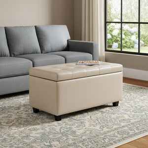 HomeRoots 34" Versatile Dark Brown & Cream Upholstery Storage Ottoman - Stylish Seating & Hidden Storage Solution 640224