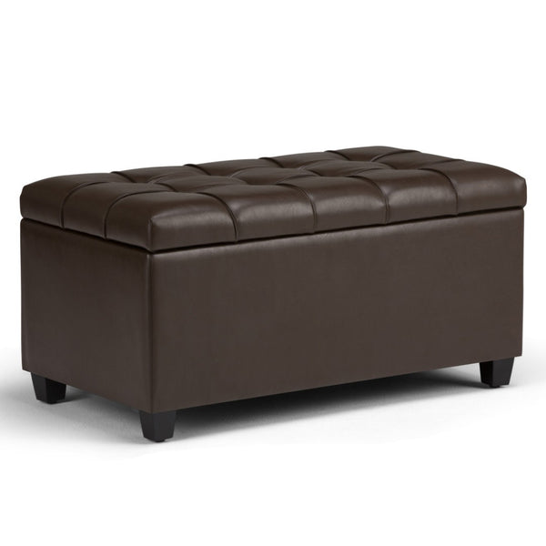 HomeRoots 33" Elegant Espresso and Chocolate Upholstery Storage Ottoman - Stylish Multi-Functional Footrest & Seat 640225