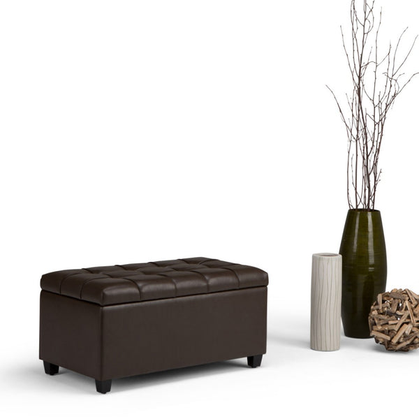 HomeRoots 33" Elegant Espresso and Chocolate Upholstery Storage Ottoman - Stylish Multi-Functional Footrest & Seat 640225