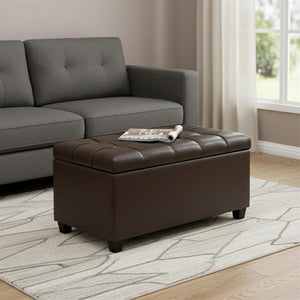 HomeRoots 33" Elegant Espresso and Chocolate Upholstery Storage Ottoman - Stylish Multi-Functional Footrest & Seat 640225