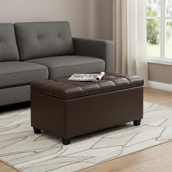 HomeRoots 33" Elegant Espresso and Chocolate Upholstery Storage Ottoman - Stylish Multi-Functional Footrest & Seat 640225