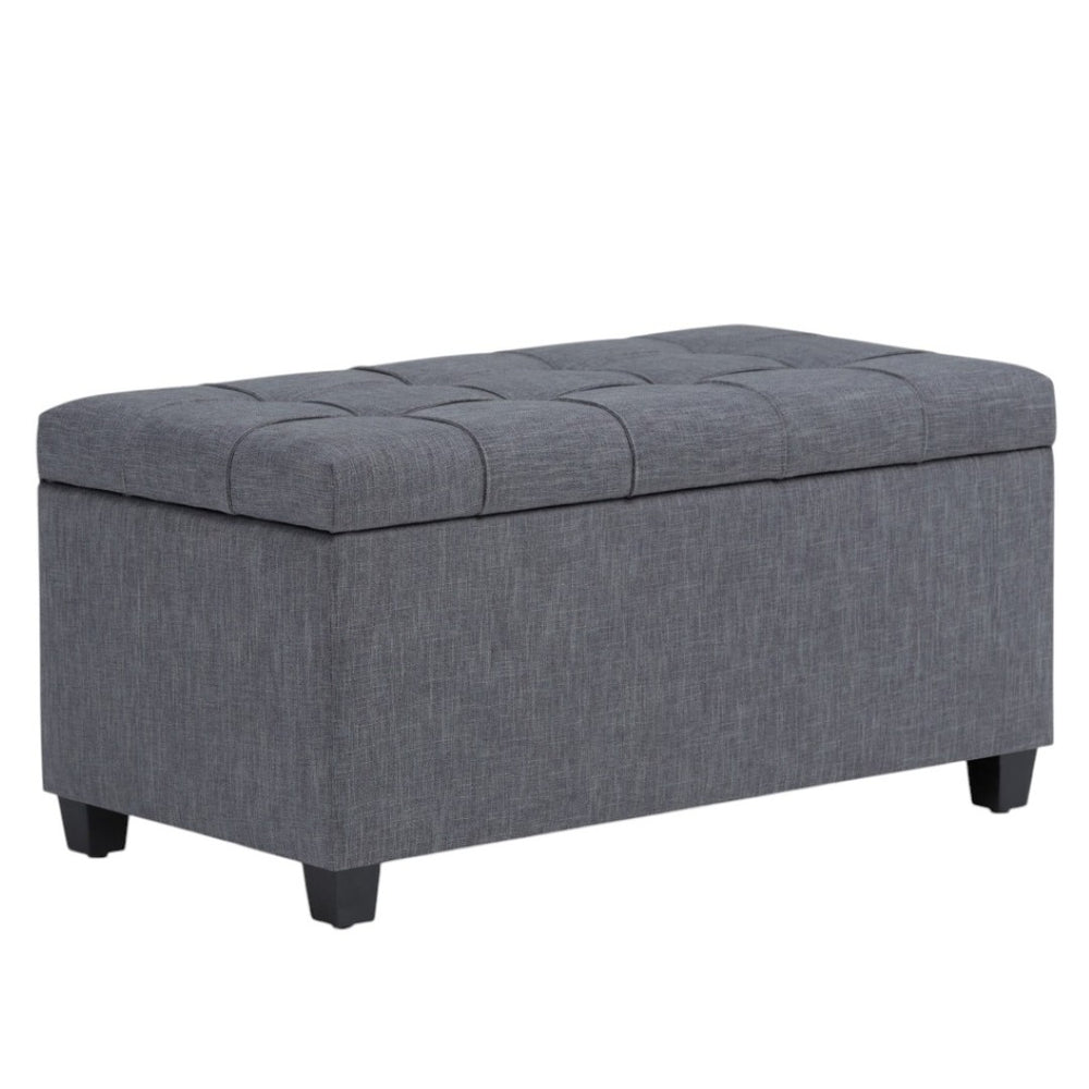 HomeRoots 33" Elegant Slate Gray Upholstery Storage Ottoman with Espresso Legs – Multi-Purpose Seating & Style 640226