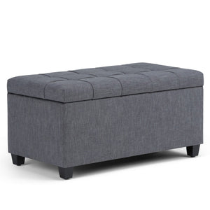 HomeRoots 33" Elegant Slate Gray Upholstery Storage Ottoman with Espresso Legs – Multi-Purpose Seating & Style 640226