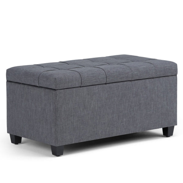 HomeRoots 33" Elegant Slate Gray Upholstery Storage Ottoman with Espresso Legs – Multi-Purpose Seating & Style 640226