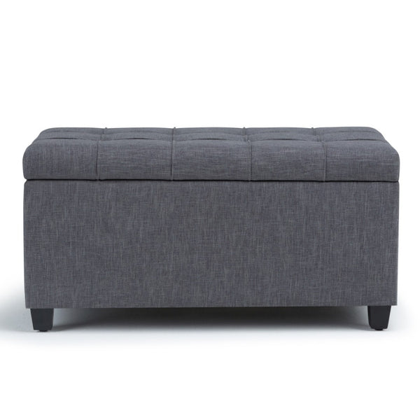 HomeRoots 33" Elegant Slate Gray Upholstery Storage Ottoman with Espresso Legs – Multi-Purpose Seating & Style 640226