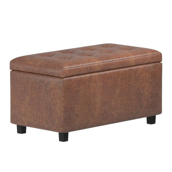 HomeRoots 34" Stylish Brown Upholstered Storage Ottoman - Versatile Seating & Clutter-Free Solution for Any Room 640228