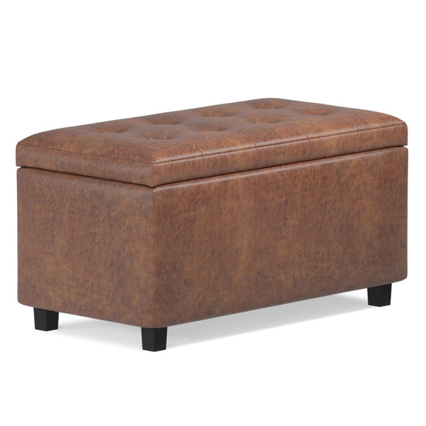 HomeRoots 34" Stylish Brown Upholstered Storage Ottoman - Versatile Seating & Clutter-Free Solution for Any Room 640228