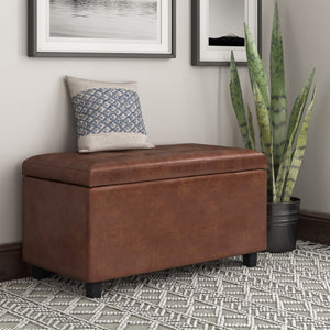 HomeRoots 34" Stylish Brown Upholstered Storage Ottoman - Versatile Seating & Clutter-Free Solution for Any Room 640228