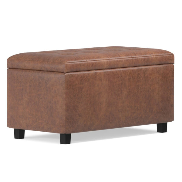 HomeRoots 34" Stylish Brown Upholstered Storage Ottoman - Versatile Seating & Clutter-Free Solution for Any Room 640228