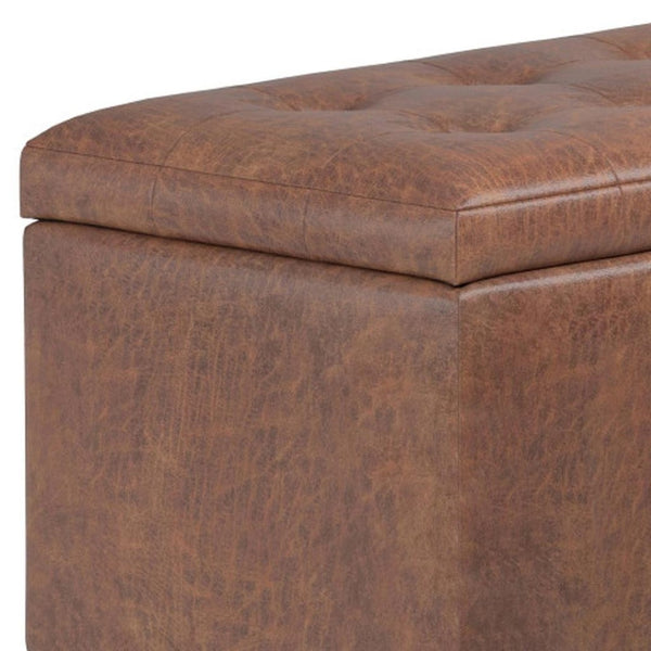 HomeRoots 34" Stylish Brown Upholstered Storage Ottoman - Versatile Seating & Clutter-Free Solution for Any Room 640228