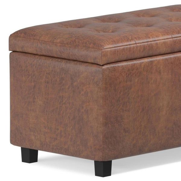 HomeRoots 34" Stylish Brown Upholstered Storage Ottoman - Versatile Seating & Clutter-Free Solution for Any Room 640228