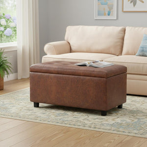 HomeRoots 34" Stylish Brown Upholstered Storage Ottoman - Versatile Seating & Clutter-Free Solution for Any Room 640228