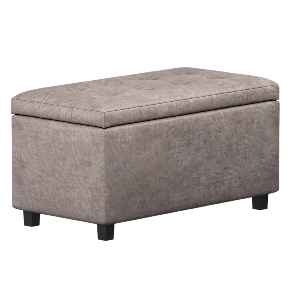 HomeRoots 34" Stylish Dark Brown and Gray Upholstered Storage Ottoman for Living Rooms, Bedrooms & Entryways 640229