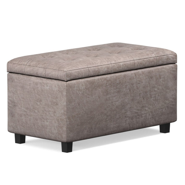 HomeRoots 34" Stylish Dark Brown and Gray Upholstered Storage Ottoman for Living Rooms, Bedrooms & Entryways 640229