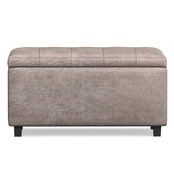 HomeRoots 34" Stylish Dark Brown and Gray Upholstered Storage Ottoman for Living Rooms, Bedrooms & Entryways 640229