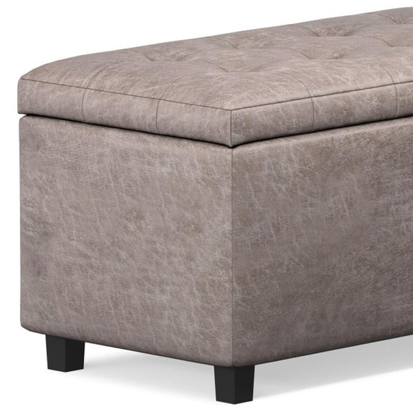 HomeRoots 34" Stylish Dark Brown and Gray Upholstered Storage Ottoman for Living Rooms, Bedrooms & Entryways 640229