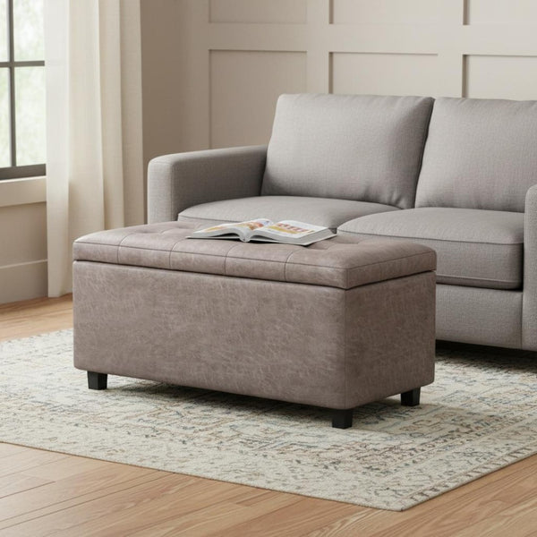 HomeRoots 34" Stylish Dark Brown and Gray Upholstered Storage Ottoman for Living Rooms, Bedrooms & Entryways 640229