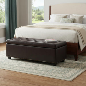 HomeRoots 48" Stylish Dark Brown & Coffee Upholstered Storage Ottoman - Multi-Functional Seating & Hidden Storage 640231