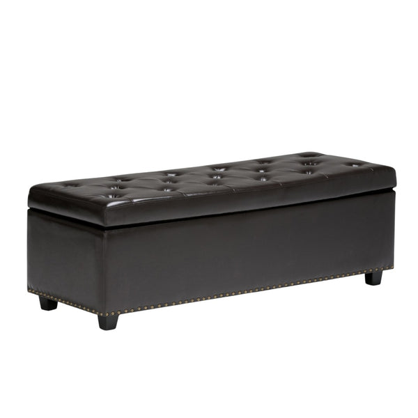 HomeRoots 48" Stylish Dark Brown & Coffee Upholstered Storage Ottoman - Multi-Functional Seating & Hidden Storage 640231
