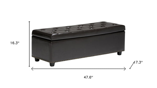 HomeRoots 48" Stylish Dark Brown & Coffee Upholstered Storage Ottoman - Multi-Functional Seating & Hidden Storage 640231