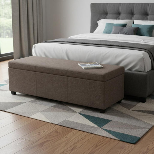 HomeRoots 54" Stylish Dark Brown and Fawn Upholstery Storage Ottoman - Versatile Seating and Hidden Storage Solution 640232