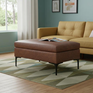 HomeRoots 36" Stylish Black and Brown Upholstery Storage Ottoman - Dual-Purpose Seating and Hidden Organizer 640233