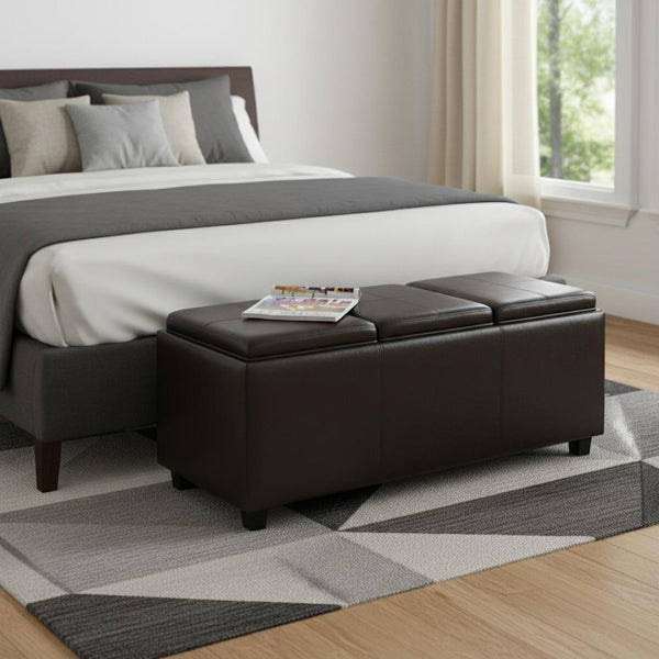 HomeRoots 42" Stylish Dark Brown Upholstered Storage Ottoman - Versatile Seating & Hidden Storage Solution 640234