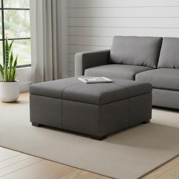 36 Inch Round Storage Ottoman Tufted Upholstered Footrest with Wooden Base for Living Room