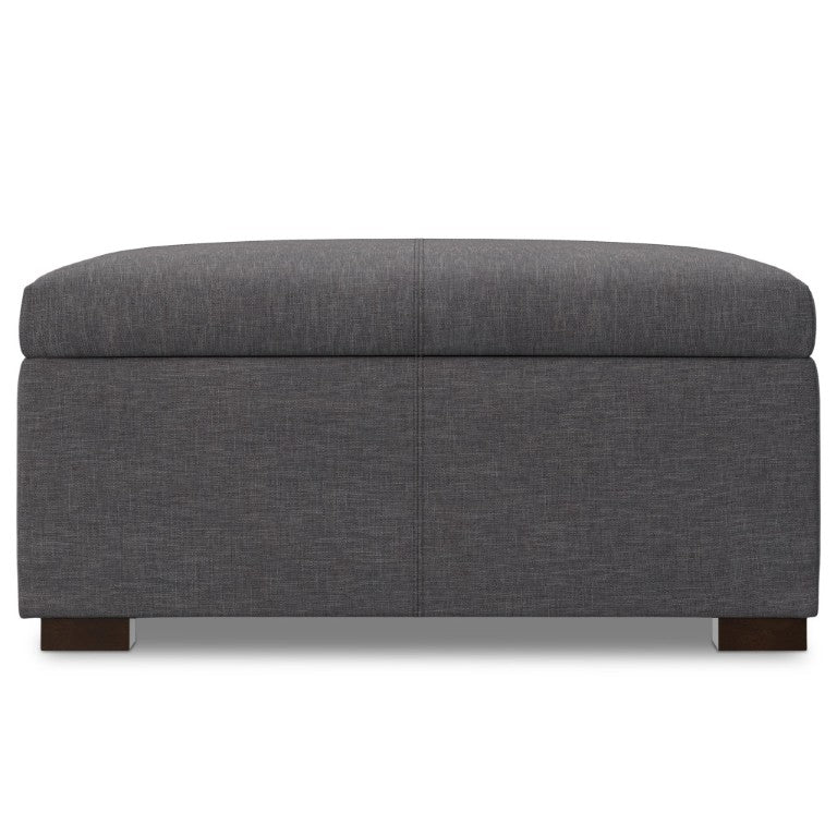 HomeRoots 36 Inch Round Storage Ottoman Tufted Upholstered Footrest with Wooden Base for Living Room Slate Gray And Walnut 640235