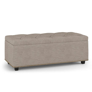 HomeRoots 44" Elegant Dark Brown and Natural Upholstered Storage Ottoman – Stylish Seating & Hidden Compartment 640236