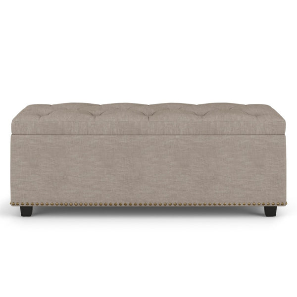 HomeRoots 44" Elegant Dark Brown and Natural Upholstered Storage Ottoman – Stylish Seating & Hidden Compartment 640236
