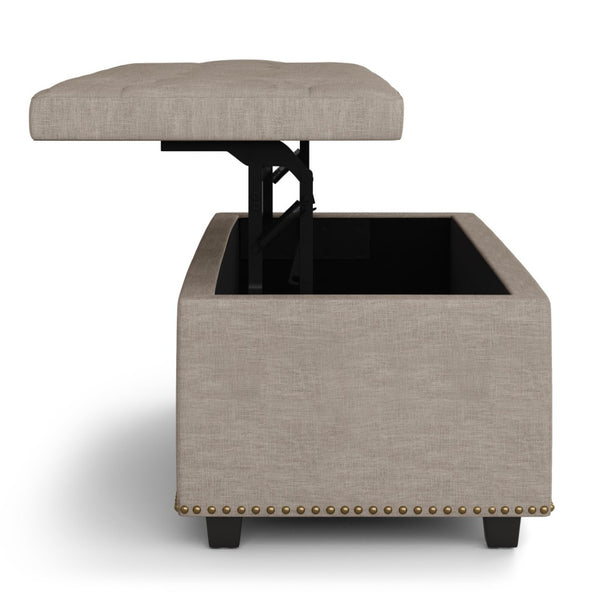 HomeRoots 44" Elegant Dark Brown and Natural Upholstered Storage Ottoman – Stylish Seating & Hidden Compartment 640236