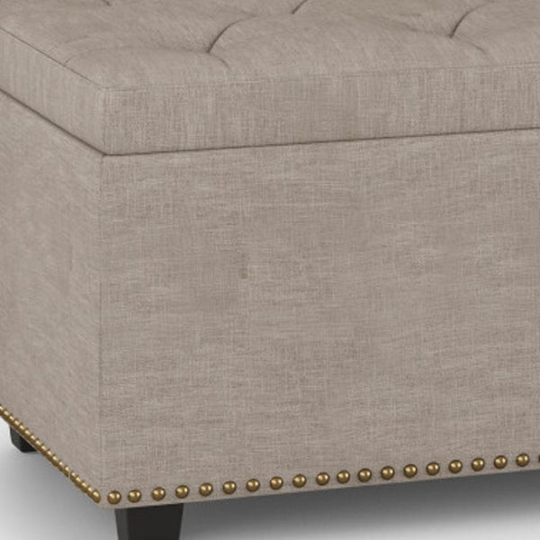HomeRoots 44" Elegant Dark Brown and Natural Upholstered Storage Ottoman – Stylish Seating & Hidden Compartment 640236