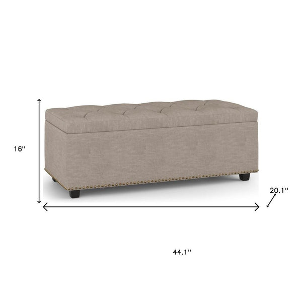 HomeRoots 44" Elegant Dark Brown and Natural Upholstered Storage Ottoman – Stylish Seating & Hidden Compartment 640236