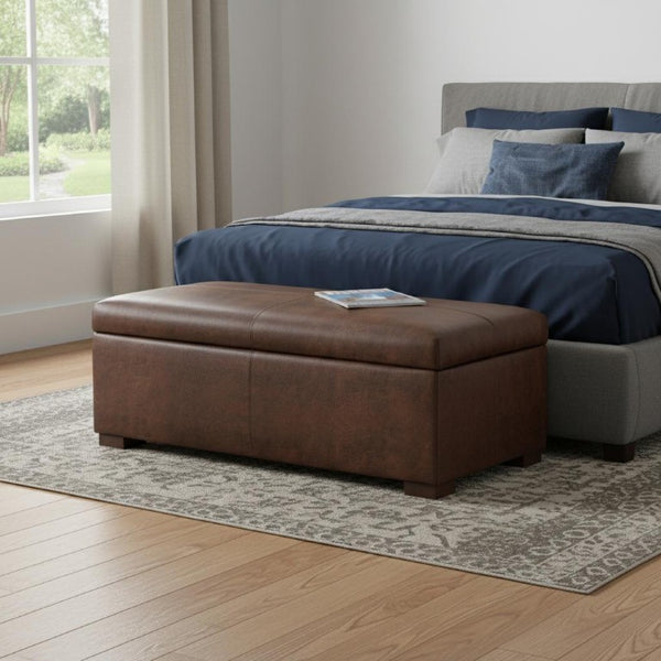 48 Inch Chestnut Walnut Finish Storage Ottoman for Living Room Seating and Organization