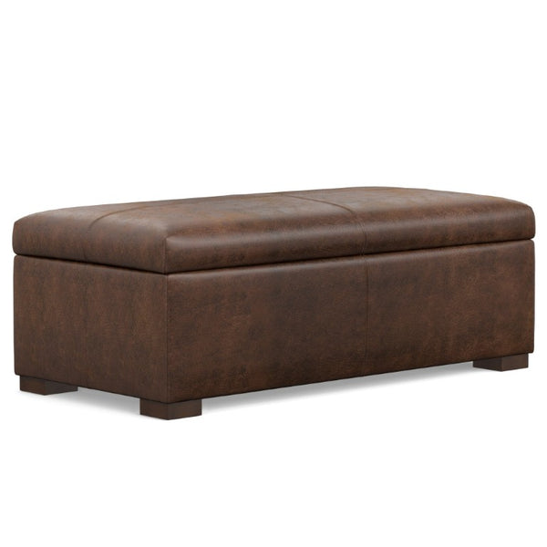 HomeRoots 48 Inch Chestnut Walnut Finish Storage Ottoman for Living Room Seating and Organization 640238