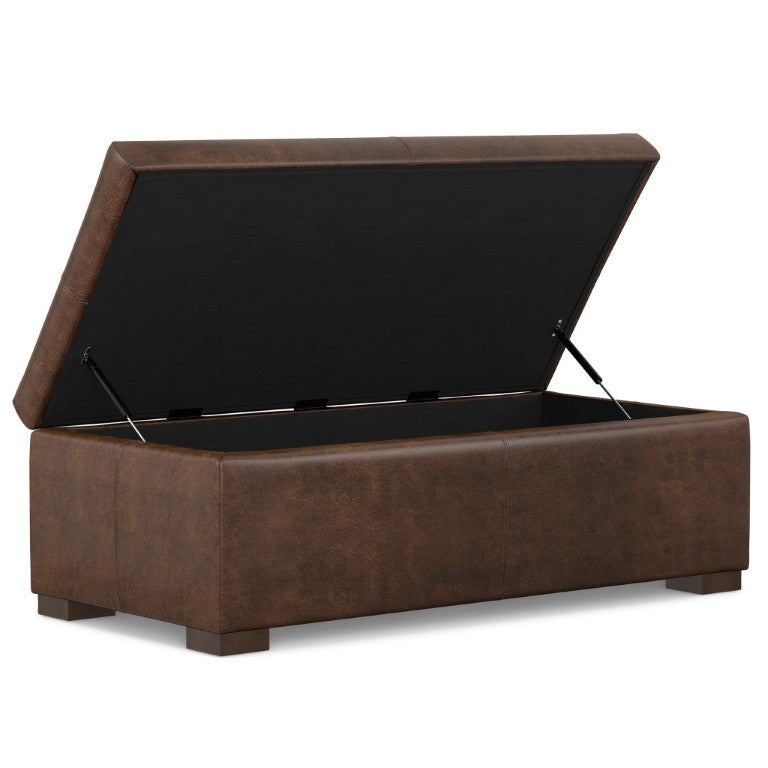 HomeRoots 48 Inch Chestnut Walnut Finish Storage Ottoman for Living Room Seating and Organization 640238