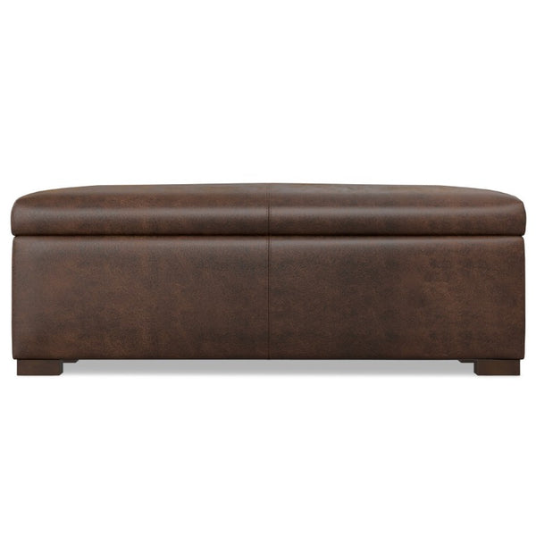 48 Inch Chestnut Walnut Finish Storage Ottoman for Living Room Seating and Organization