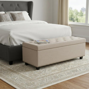 HomeRoots 48" Versatile Dark Brown Upholstered Storage Ottoman - Stylish Seating & Hidden Storage Solution 640239
