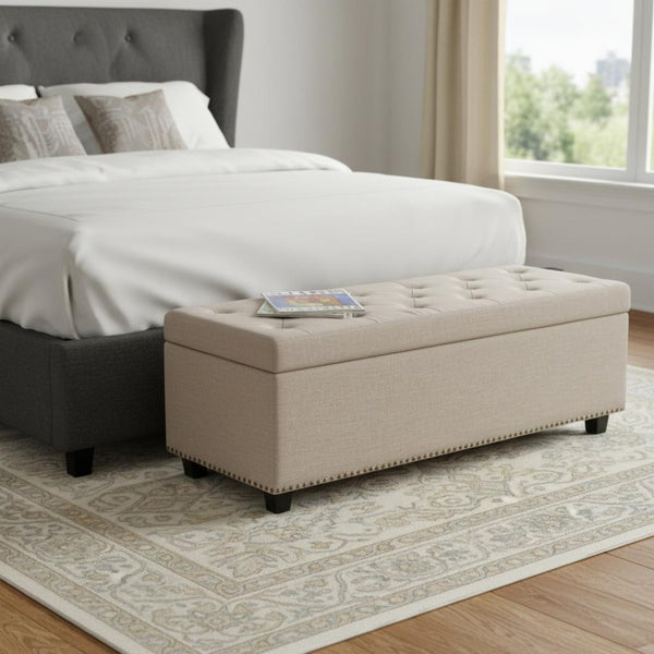 HomeRoots 48" Versatile Dark Brown Upholstered Storage Ottoman - Stylish Seating & Hidden Storage Solution 640239