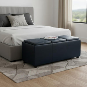 HomeRoots 42" Dark Brown & Blue Upholstered Storage Ottoman - Stylish, Multi-Functional Seating & Organizer 640240