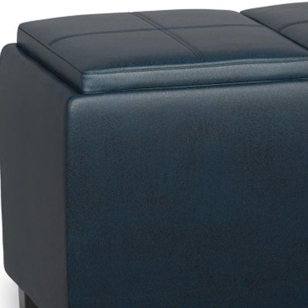 HomeRoots 42" Dark Brown & Blue Upholstered Storage Ottoman - Stylish, Multi-Functional Seating & Organizer 640240