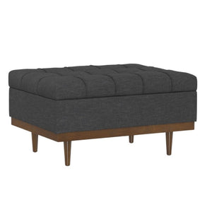 HomeRoots 34 Inch Tufted Storage Ottoman in Slate Gray Walnut Base for Living Room Use 640241